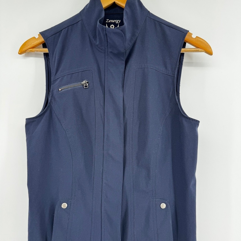 Chicos Zenergy Womens Navy Blue Full Zip Utility Vest Mock Neck Size 0 Small - Picture 2 of 12